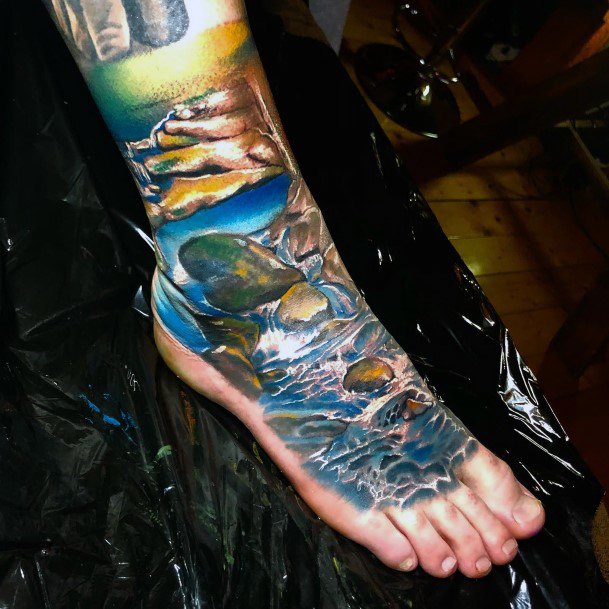 Lady With Elegant River Tattoo Body Art
