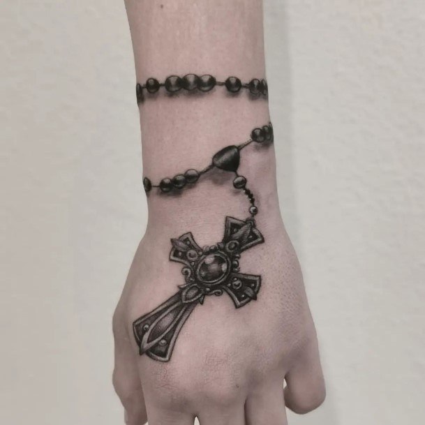 Lady With Elegant Rosary Tattoo Body Art
