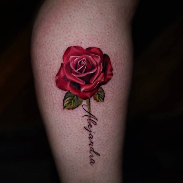 Lady With Elegant Rose Forearm Tattoo Body Art