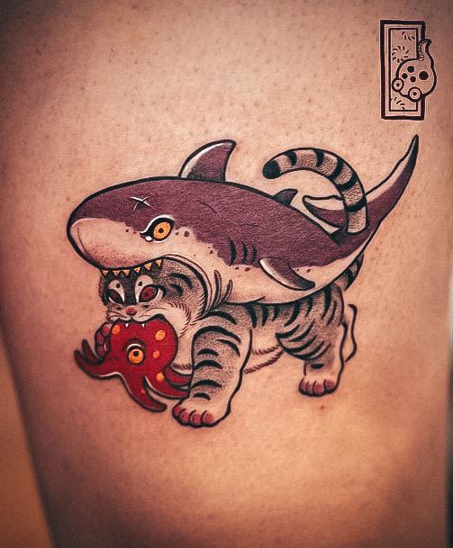 Lady With Elegant Shark Tattoo Body Art