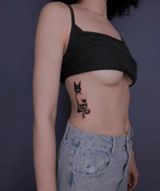 Lady With Elegant Side Tattoo Body Art