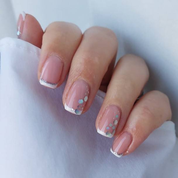 Lady With Elegant Silver French Tip Nail Body Art