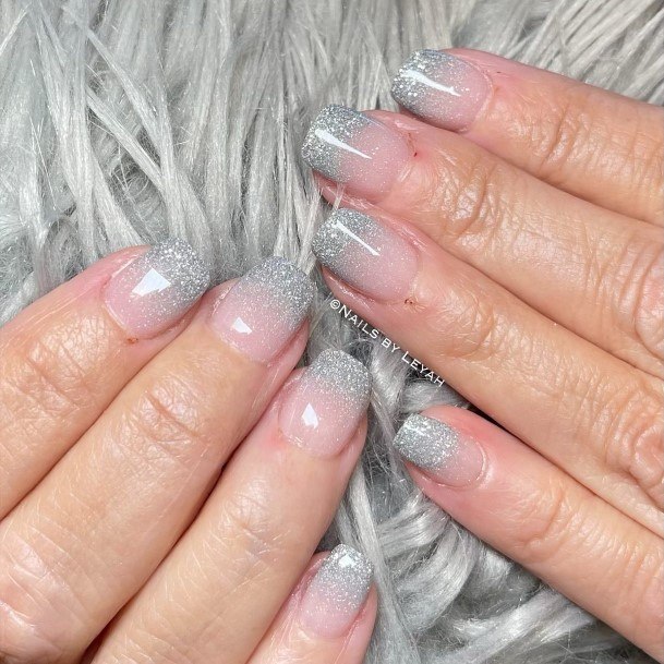 Lady With Elegant Silver Ombre Nail Body Art