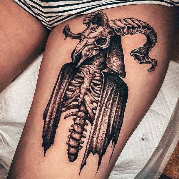 Lady With Elegant Skeleton Tattoo Body Art