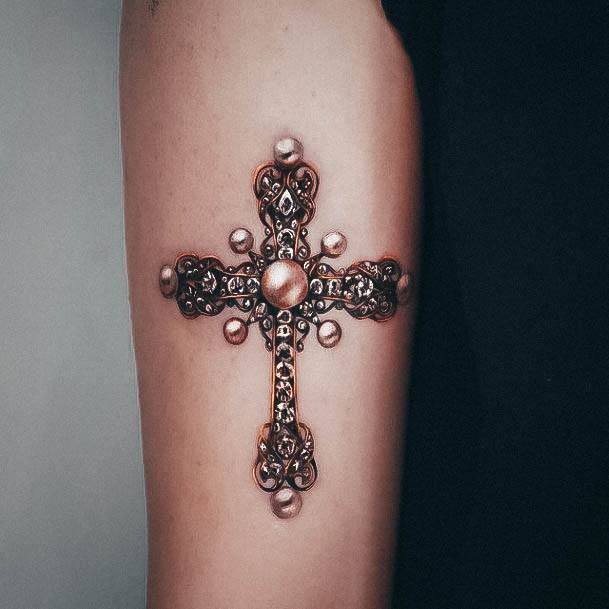 Lady With Elegant Small Cross Tattoo Body Art