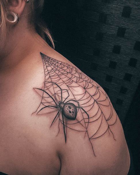 Lady With Elegant Small Spider Web Tattoo Body Art