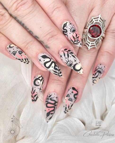 Lady With Elegant Snake Nail Body Art