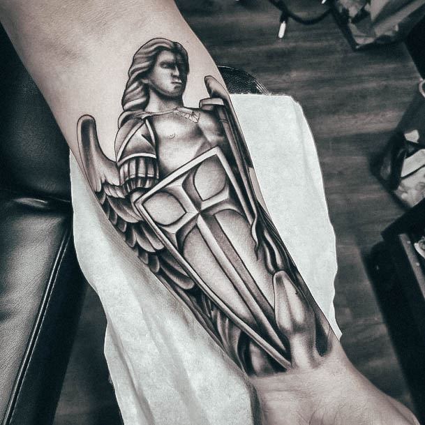 Lady With Elegant St Michael Tattoo Body Art