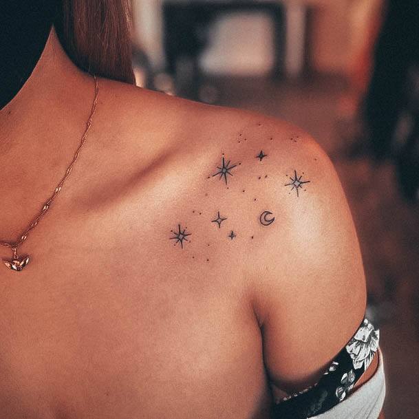 Lady With Elegant Star Tattoo Body Art