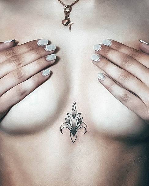 Lady With Elegant Sternum Tattoo Body Art