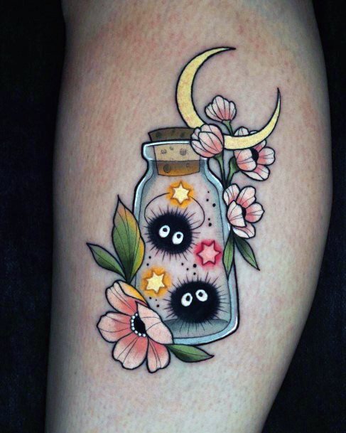 Lady With Elegant Susuwatari Tattoo Body Art