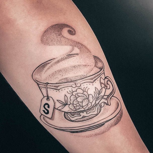 Lady With Elegant Tea Cup Tattoo Body Art