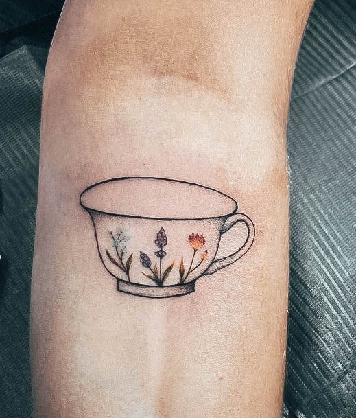 Lady With Elegant Tea Tattoo Body Art