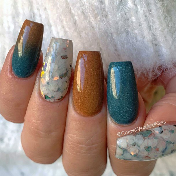 Lady With Elegant Teal Turquoise Dress Nail Body Art