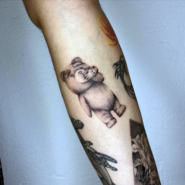Lady With Elegant Teddy Bear Tattoo Body Art