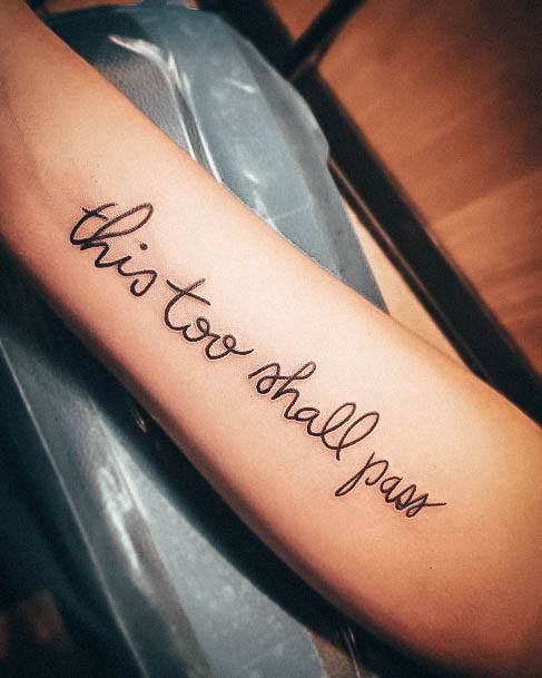 Lady With Elegant This Too Shall Pass Tattoo Body Art