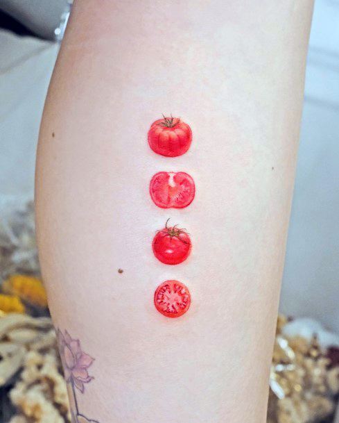 Lady With Elegant Tomato Tattoo Body Art