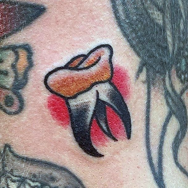 Lady With Elegant Tooth Tattoo Body Art