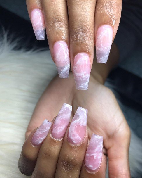 Lady With Elegant Translucent Pink Nail Body Art