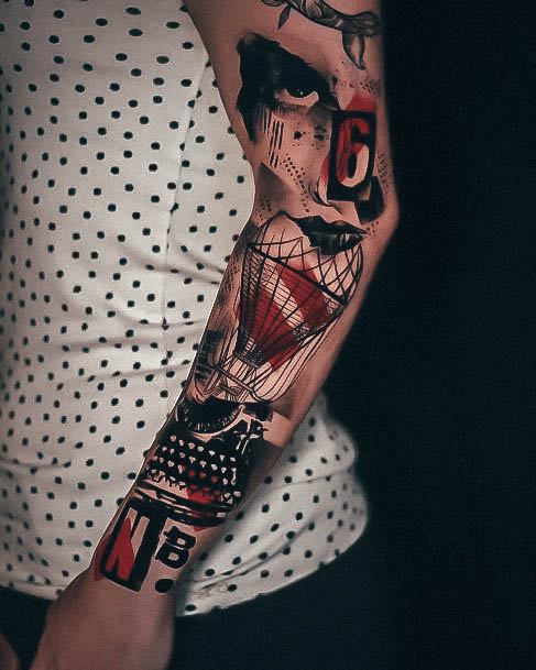 Lady With Elegant Trash Polka Tattoo Body Art