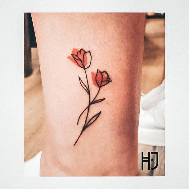 Lady With Elegant Tulip Tattoo Body Art