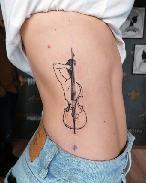 Lady With Elegant Violin Tattoo Body Art