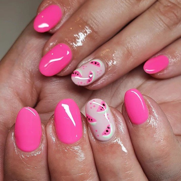 Lady With Elegant Watermelon Nail Body Art