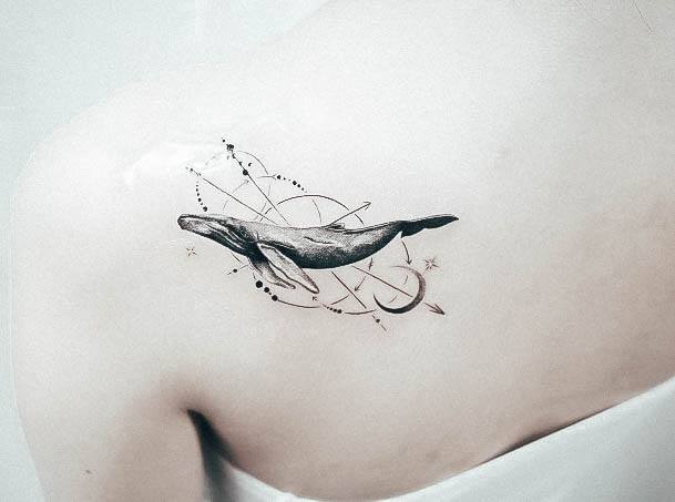 Lady With Elegant Whale Tattoo Body Art