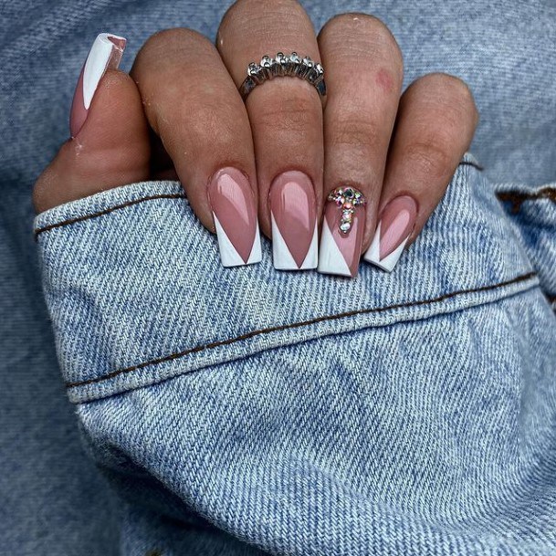 Lady With Elegant White And Nude Nail Body Art