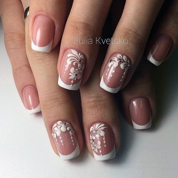 Lady With Elegant White Prom Nail Body Art