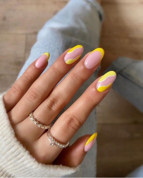 Lady With Elegant Yellow French Tip Nail Body Art