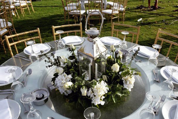 Lantern And Wedding Flower Centerpieces