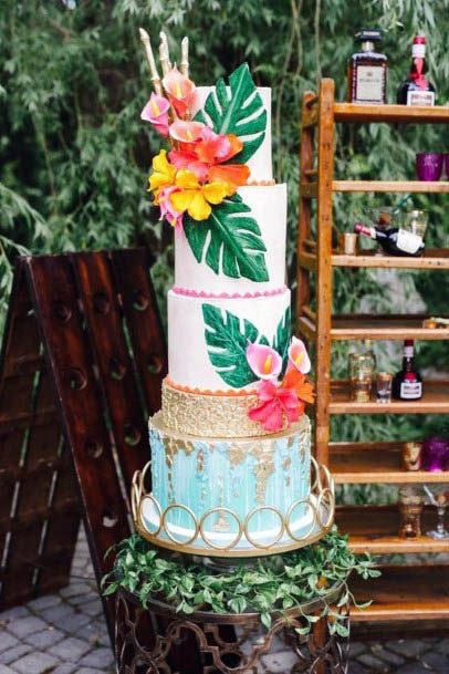 Large Beach Wedding Cake And Flowers