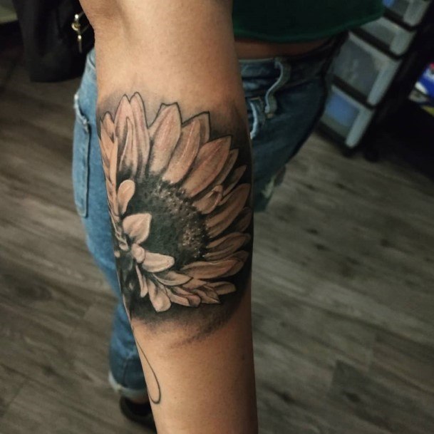Large Black Sunflower Tattoo Womens Arms