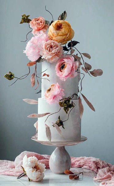 Large Blooms On Rustic Wedding Cake