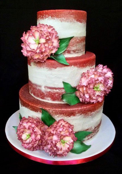 Large Blossoms Red Velvet Wedding Cake