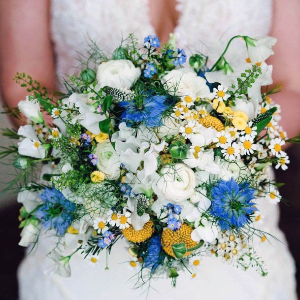 Large Bunch Of Blue White Yellow Wedding Flowers