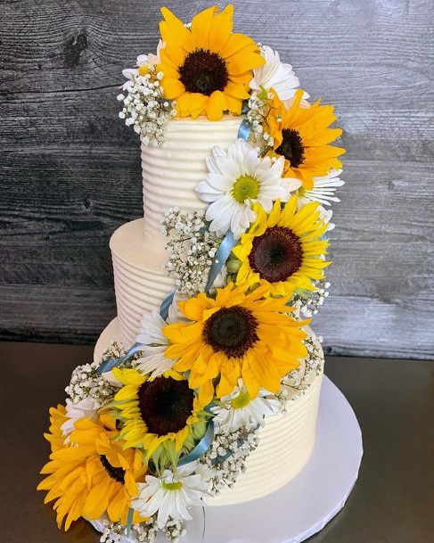 Large Cascading Sunflowers On Wedding Cake Women