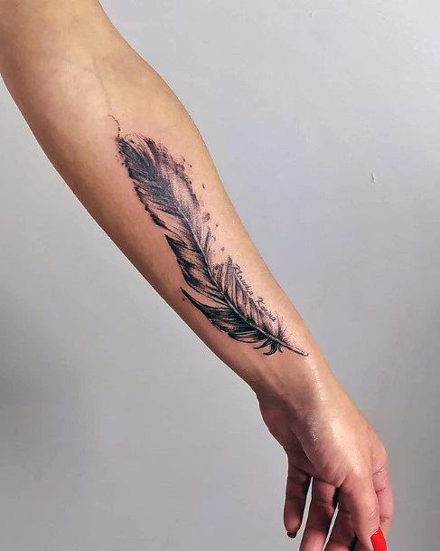 Large Feather Tattoo Womens Hands