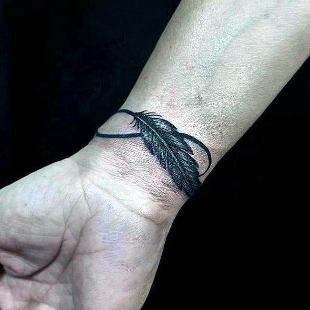 Large Grey Feather Infinity Tattoo