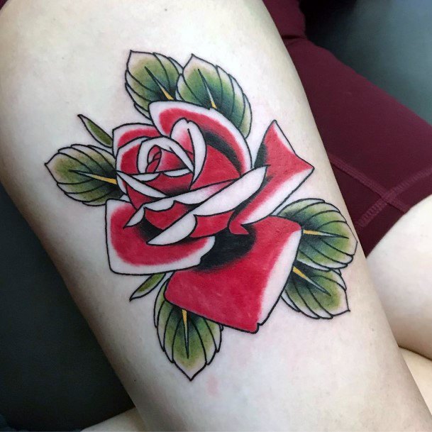 Large Red Rose Traditional Tattoo Women