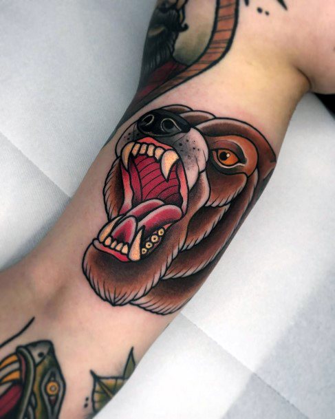 Large Tooth Bear Tattoo For Women Neo Traditional