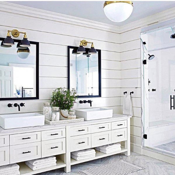 Large White Rustic Look Bathroom Vanity Interior Design