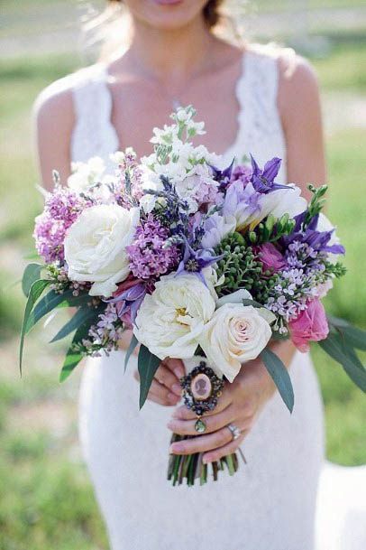 Lavendar And White Rose Wedding Bouquet