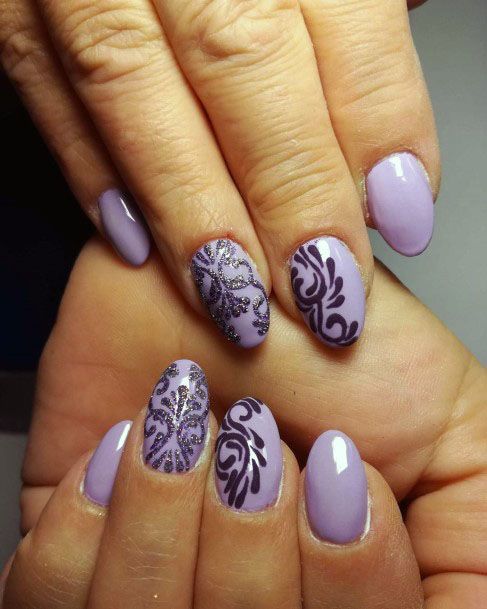 Lavendar Art On Sugared Nails Women