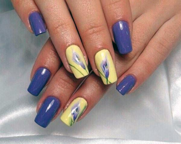 Lavendar Blooms And Pale Yellow Nails For Women