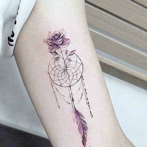 Lavendar Floral Dream Catcher Tattoo Womens Arms
