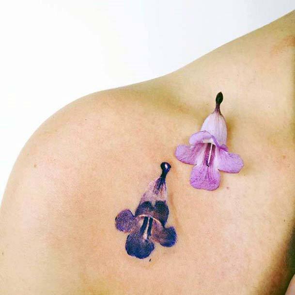 Lavendar Florals Tattoo Womens Collarbone