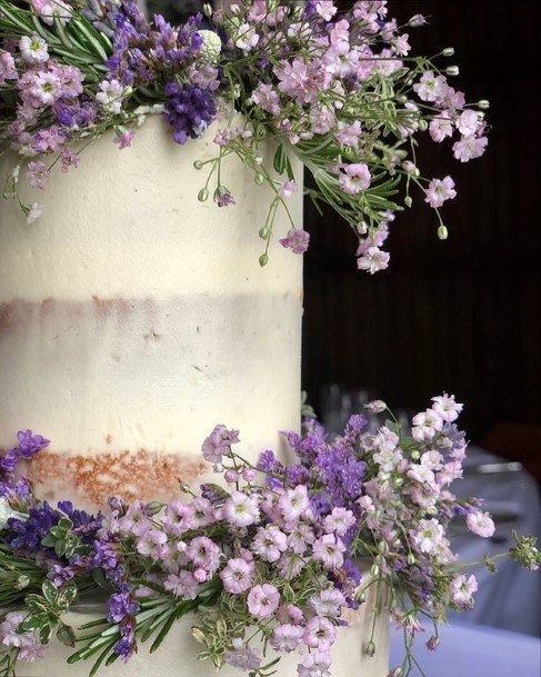 Lavendar Flowers On Country Wedding Cakes