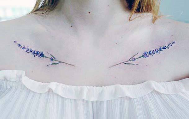 Lavendar Stalk Tattoo Womens Collarbone